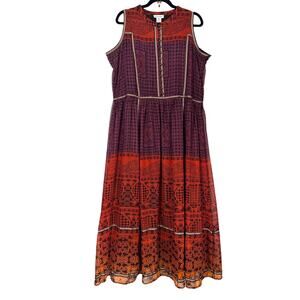 Jessica London Maxi Lagenlook Bohemian‎ Boho Dress 18 Plus Print Purple Ombr Red